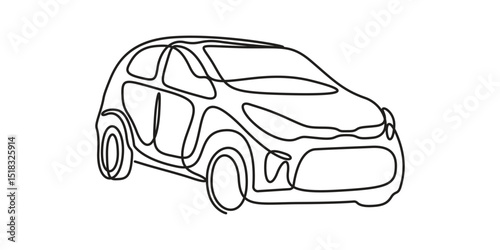 Continuous single line drawing of car vector icon, Abstract small car in continuous one line art drawing style. Minimalist black linear sketch vector illustration