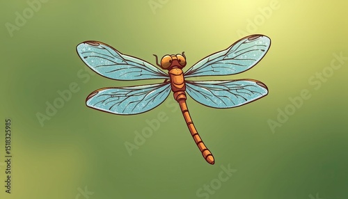 Cute Dragonfly in a Lush Garden Nature Illustration Serene Green Background Vibrant Colors Artistic Perspective