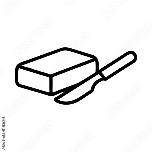 Butter block with knife outline icon, isolated on white background