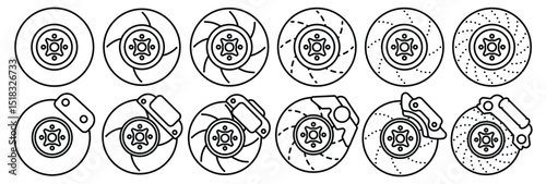 Brake discs. Car. Auto. Brake pads, brakes, car parts, car disc, brake rotor, shock absorber, brake caliper, tyre, spanner, disc brake pads. Sign. Icon auto, disc, brake, disc pad, brake illustration 