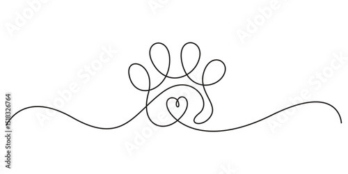 Paw prints. Hand drawn background footprint pet, dog or cat. Continuous single line animal. Drawing one line outline. Foot marks. Vector illustration