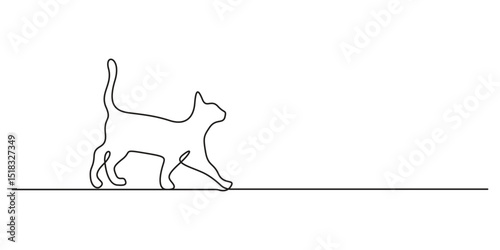 Elegant continuous one line drawing of a cat walking. Single line art cute cat. Vector illustration
