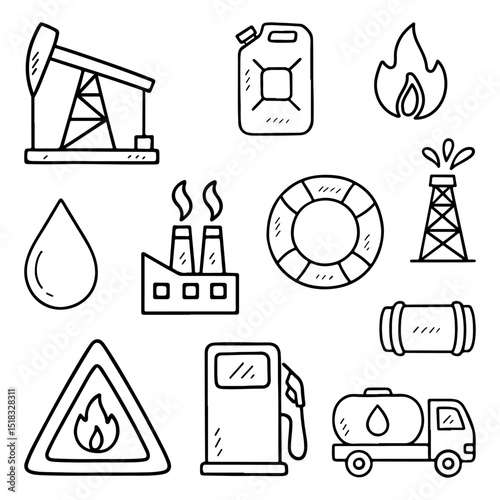 Oil and Gas Industry Icons in Hand-drawn Style