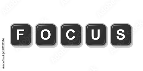 FOCUS word from block keyboard black illustration, isolated on white background