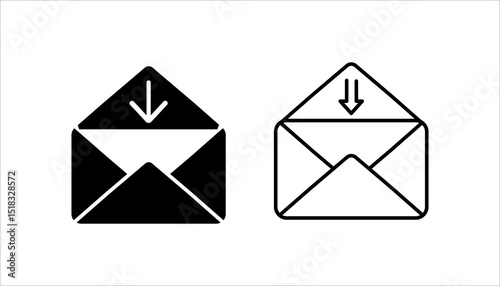 Incoming message letter envelope icon. Email with down arrow vector design and illustration.	
