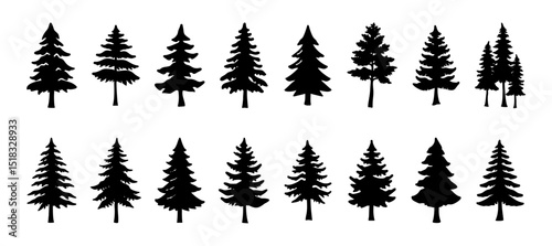 Tree and forest silhouettes vector .collection of trees and wilderness elements illustration on white background