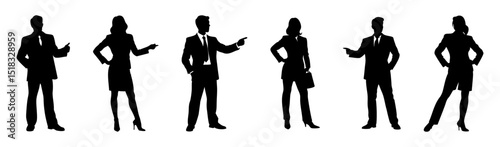 Business people silhouettes vector – group of standing men and woman in black color isolated on white background