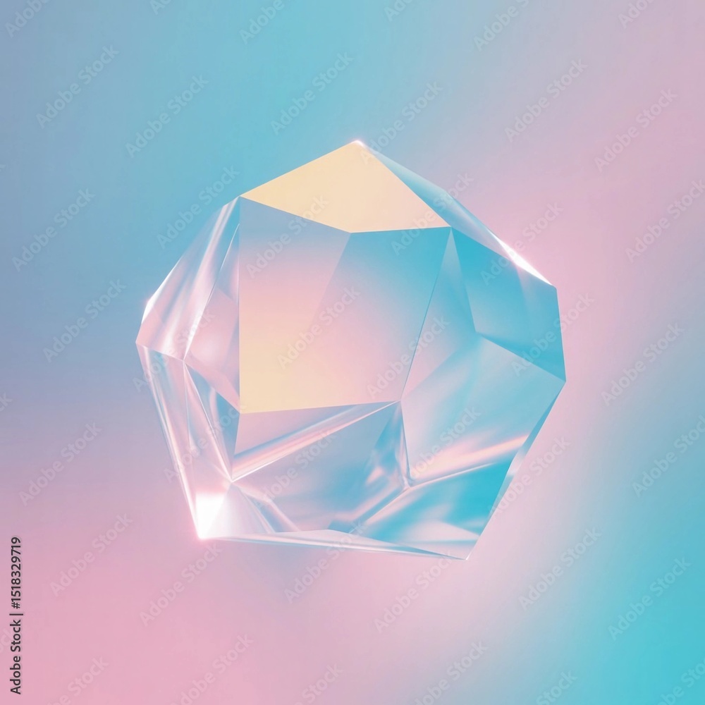 Abstract Geometric Crystal with Pastel Pink and Blue Light Reflections Abstract Geometric Crystal with Pastel Pink and Blue Light Reflections