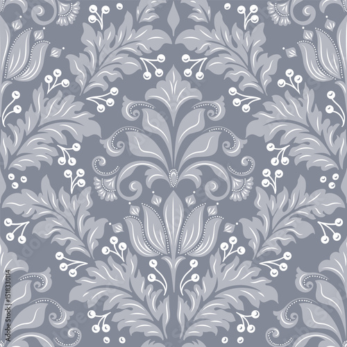 Damask seamless pattern element. Vintage classical old fashioned damask ornament, seamless texture for wallpapers, textile.