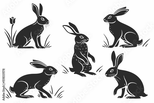 rabbits silhouettes vector