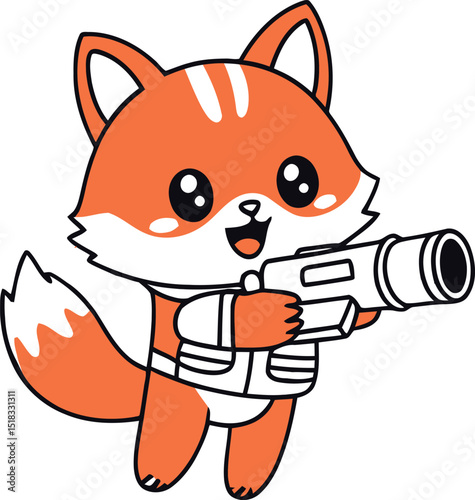 Cartoon Fox Photographer with Camera Illustration on Black Background for Children's Books and Educational Materials