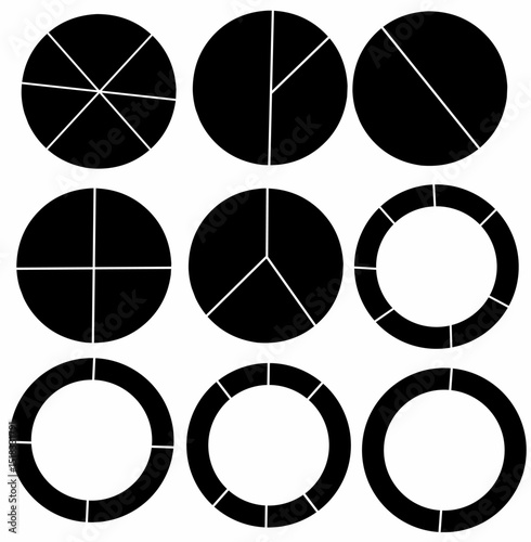 black circle segment diagram set