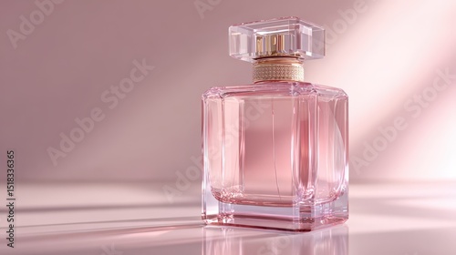 Elegant Pink Perfume Bottle on a Soft Pink Background Luxurious Fragrance Product Shot