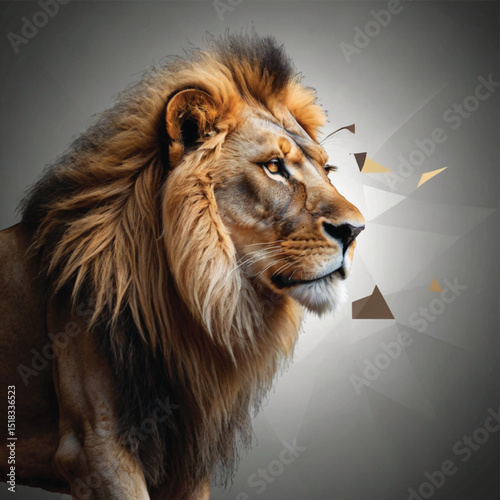 Portrait of a lion with a majestic mane in the night showing its fierce face in a natural wildlife setting