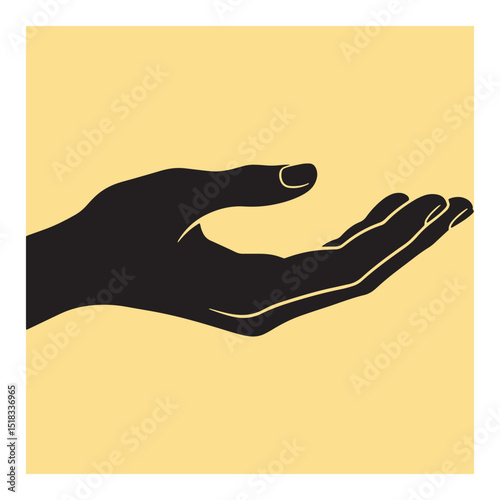 Vector illustration of a black hand reaching out on a pastel yellow background