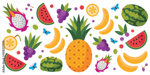 "Geometric Tropics – Flat Vector Icons of Fruits & Berries"

