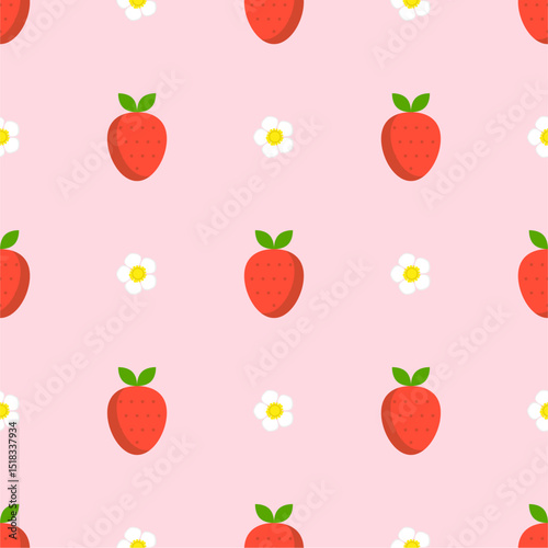 Seamless pattern with cute strawberry.