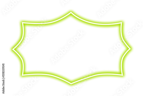 Green neon rectangle shape frame. Vivid glowing green border isolated on transparent background. Shine glow light electric green neon sign frame. Banner, Mockup, presentation, Design element, PNG