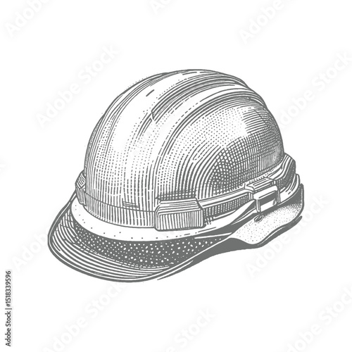 Detailed Engraved Illustration of a Construction Hard Hat