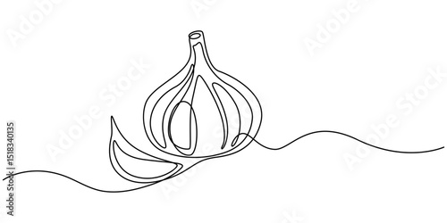 Continuous Line Drawing Of Garlic & Parsley On A Transparent background, Abstract garlic head and clove, continuous single one line art hand drawing sketch logo, Continuous one single minimal line.