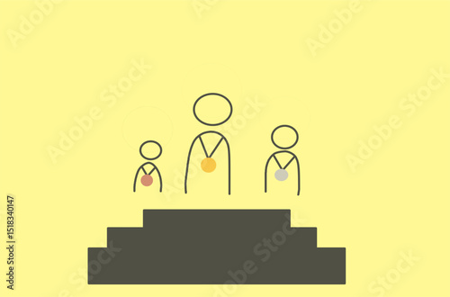 Silhouettes of athletes on a throne with medals