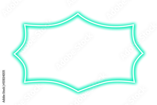 Turquoise blue neon rectangle shape frame. Vivid glowing cyan border isolated on transparent background. Shine glow light electric blue neon sign. Banner, Mockup, presentation, Design element, PNG