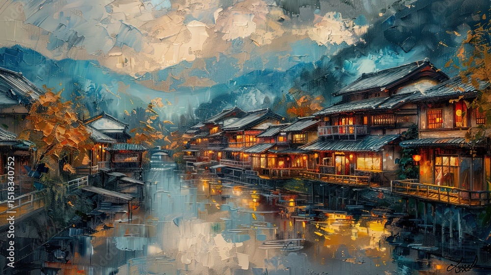 Fototapeta premium Oil Painting of Japan
