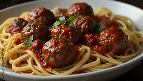 Delicious meatball spaghetti with marinara sauce