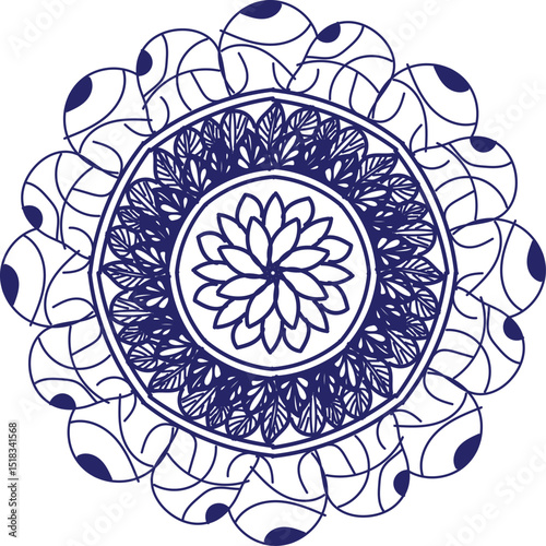 Beautifully crafted mandala vector illustration featuring detailed, symmetrical patterns in a circular layout. Ideal for use in spiritual art, coloring books, meditation visuals, textile design, and d
