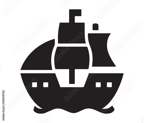 Bold ship silhouette on the sea. Cargo ship vector design