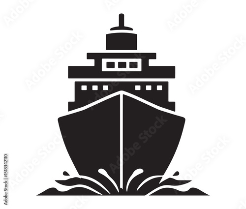 Bold ship silhouette on the sea. Cargo ship vector design