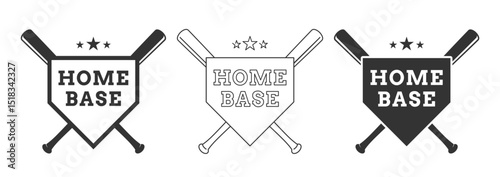 Baseball or Softball Home Plate Logo With Crossed Bats and Stars