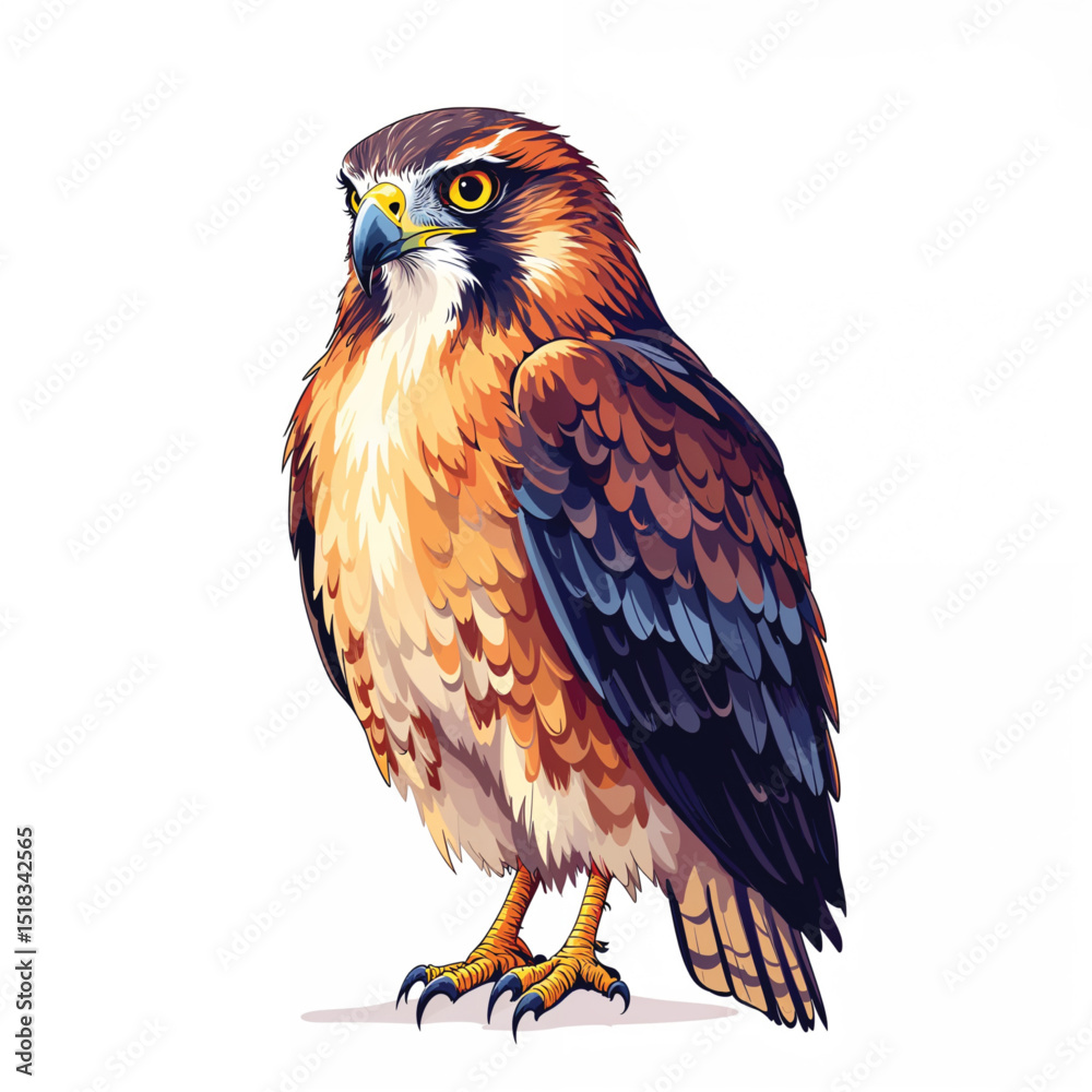 Fototapeta premium Hawk isolated on white background, a majestic bird of prey with sharp talons and piercing eyes