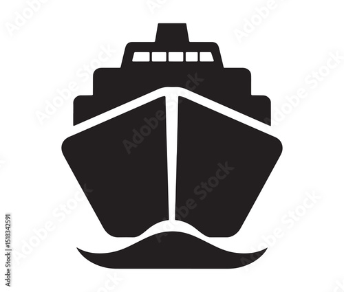 Bold ship silhouette on the sea. Cargo ship vector design