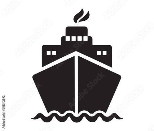 Bold ship silhouette on the sea. Cargo ship vector design