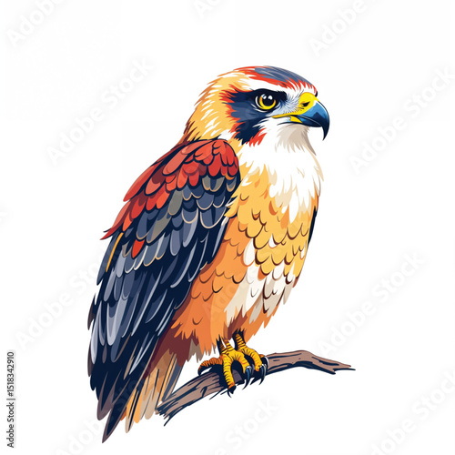 Hawk isolated on white background, a majestic bird of prey with sharp talons and piercing eyes