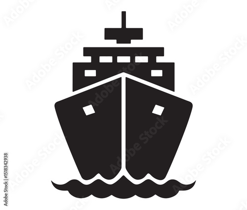 Bold ship silhouette on the sea. Cargo ship vector design