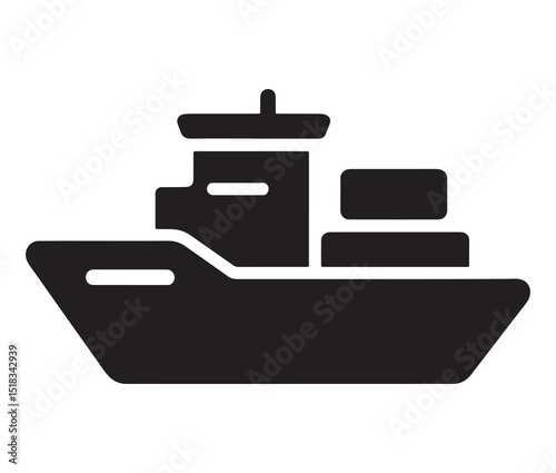 Bold ship silhouette on the sea. Cargo ship vector design