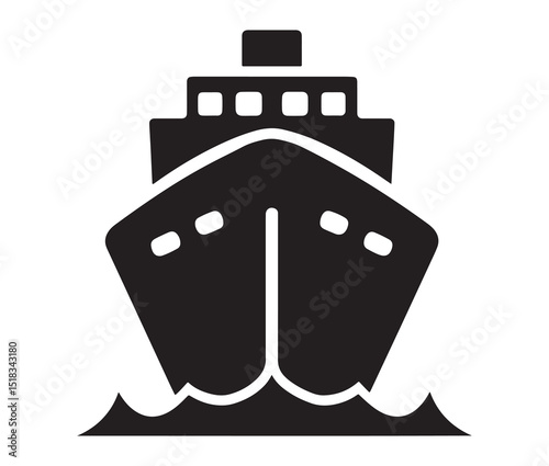 Bold ship silhouette on the sea. Cargo ship vector design