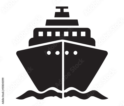 Bold ship silhouette on the sea. Cargo ship vector design