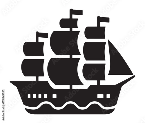 Bold ship silhouette on the sea. Cargo ship vector design