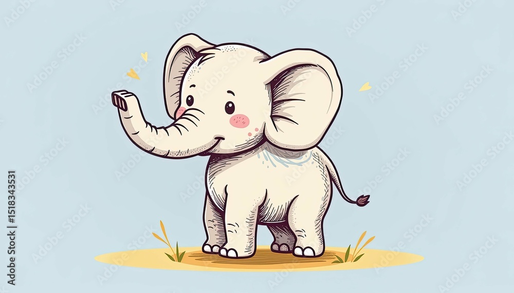 Fototapeta premium Cute Elephant Playing in Green Grass Children's Illustration Whimsical Environment Joyful Perspective