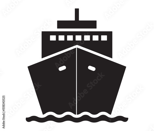 Bold ship silhouette on the sea. Cargo ship vector design