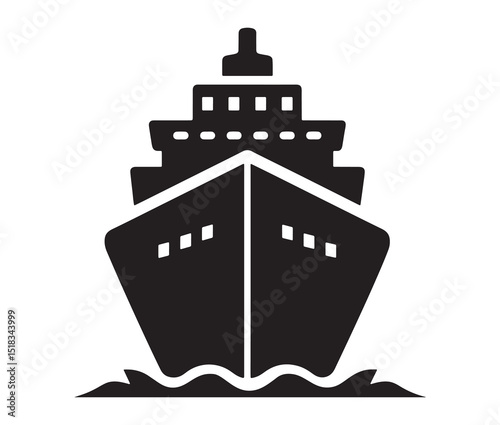 Bold ship silhouette on the sea. Cargo ship vector design