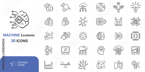 Machine Learning Icons Set, AI & Data Science Icons, 30 Machine Learning Symbols, Tech & AI Icons Bundle, Modern AI Icons Collection, Editable AI Line, new icons set, ai, machine learning pack