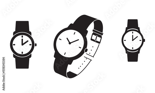 A monochromatic, stylized icon of a wristwatch vector art illustration