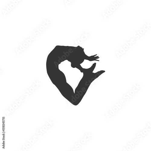 Silhouette of a gymnastic pose arching backwards with arms and legs in the air