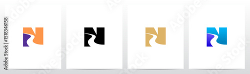 Road River Cutting Negative Space Letter Logo Design N