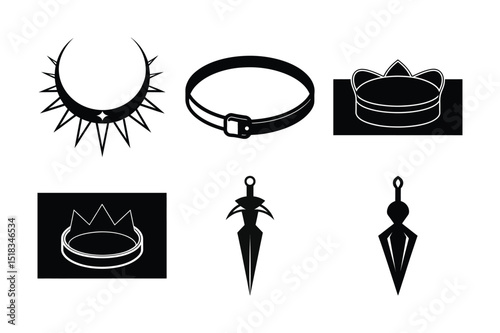 Food icons vector set: a collection of black silhouette illustrations for restaurant design, featuring symbols like cake and a tree