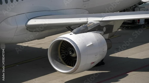 Close up View of a Plane Engine at Terminal